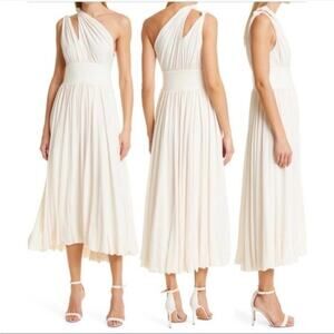 La Ligne One Shoulder Midi‎ Dress White Size Small Helena Grecian Goddess
